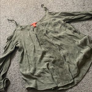 Green long sleeve top off the shoulder